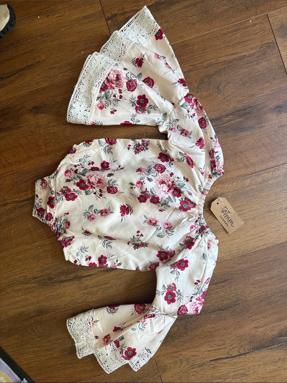 Girls Cream Floral Off-Shoulder One-Piece Romper - (Unknown Brand)